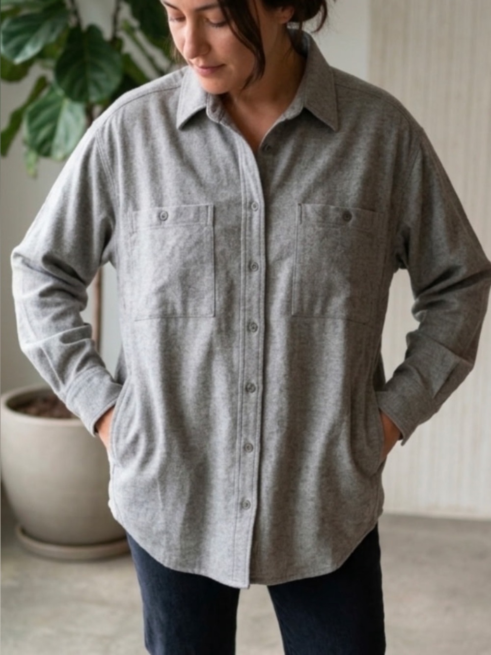 Madewell Heather Gray Long Sleeve Button Front Shirt